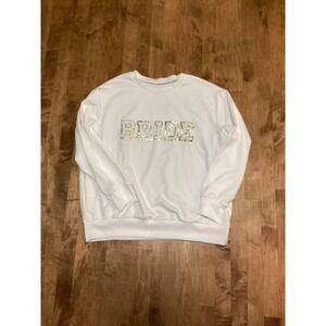 White Bride Sweatshirt Gold Glitter Letters Bridal Shower Bachelorette Party- L